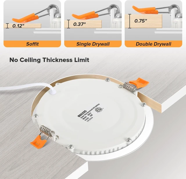 Alt view image 7 of 7 - MAILCOS 12 Pack 6 Inch 5CCT Ultra-Thin LED Recessed Ceiling Light with Junction Box, 2700K-5000K Selectable, 1050LM High Brightness, Dimmable Canless Wafer Downlight, 12W 120V, ETL