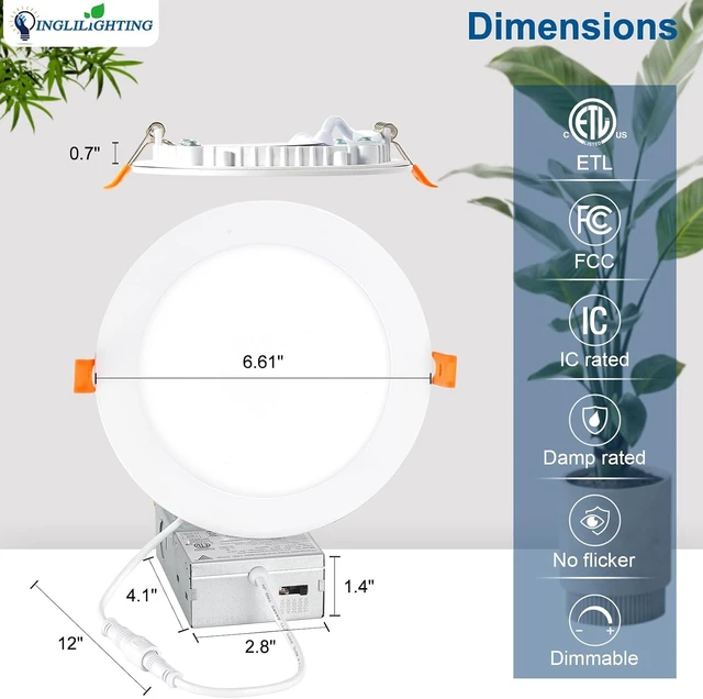 Alt view image 6 of 7 - DLLT LED Recessed Ceiling Lights: 12 Pack 6 Inch 5CCT Ultra-Thin Lighting with Junction Box for Bedroom - 1200LM Brightness 12W Eqv 110W Dimmable Canless Wafer Downlight with ETL&FCC