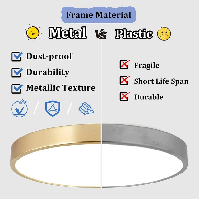 Alt view image 2 of 7 - SOTTAE 2 Pack 9 Inch Brushed Gold Metal Flush Mount LED Ceiling Light,3000K-5000K Thin Round Low Profile Ceiling Lamp,Modern Surface Mount Ceiling Light Fixtures for Bedroom Hallway Bathroom