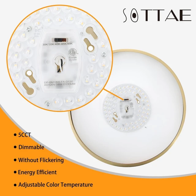Alt view image 6 of 7 - SOTTAE 2 Pack 9 Inch Brushed Gold Metal Flush Mount LED Ceiling Light,3000K-5000K Thin Round Low Profile Ceiling Lamp,Modern Surface Mount Ceiling Light Fixtures for Bedroom Hallway Bathroom