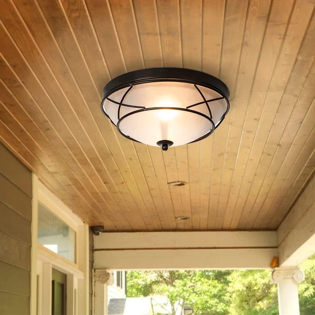 Alt view image 2 of 7 - 12" Black Classic Dome Ceiling Light Flush Mount, 2-Light Bronze Lighting Fixtures, Frosted Glass Farmhouse Ceiling Lamp for Living Room Kitchen Bedroom Hallway Entryway Staircase
