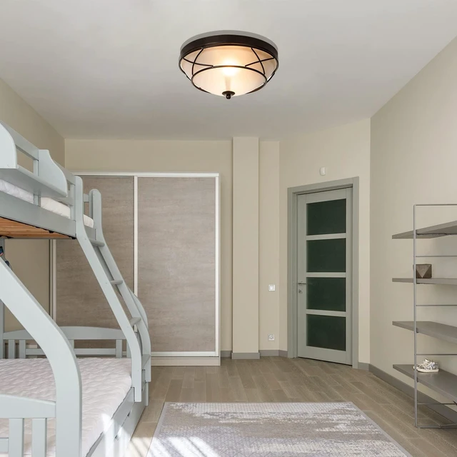 Alt view image 3 of 7 - 12" Black Classic Dome Ceiling Light Flush Mount, 2-Light Bronze Lighting Fixtures, Frosted Glass Farmhouse Ceiling Lamp for Living Room Kitchen Bedroom Hallway Entryway Staircase