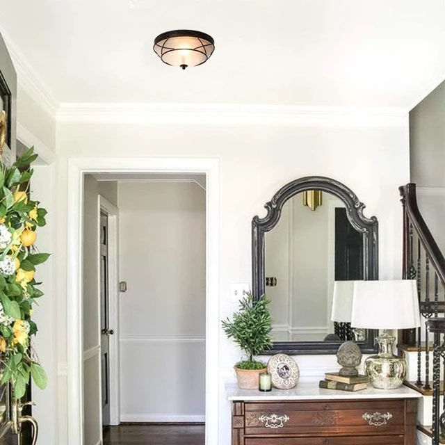 Alt view image 4 of 7 - 12" Black Classic Dome Ceiling Light Flush Mount, 2-Light Bronze Lighting Fixtures, Frosted Glass Farmhouse Ceiling Lamp for Living Room Kitchen Bedroom Hallway Entryway Staircase