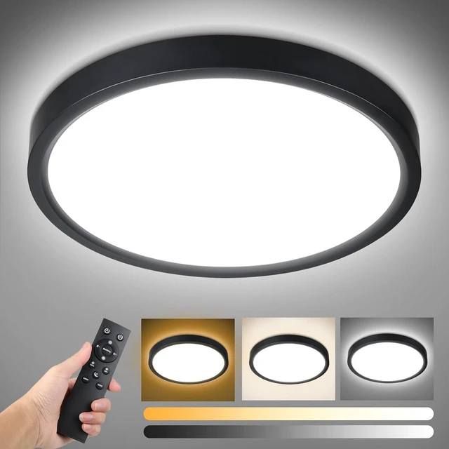 Main image of Unicozin Dimmable LED Flush Mount Ceiling Light with Remote Control, Wired 3000K-6000K Color Changing, 12Inch 24W(150W Equiv) 2200LM, Round Flat Ceiling Lamp Black for Bedroom, Living Room, Kitchen
