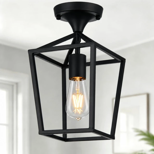 Main image of Flush Mount Ceiling Light Fixture, Matte Black Industrial Farmhouse Cage