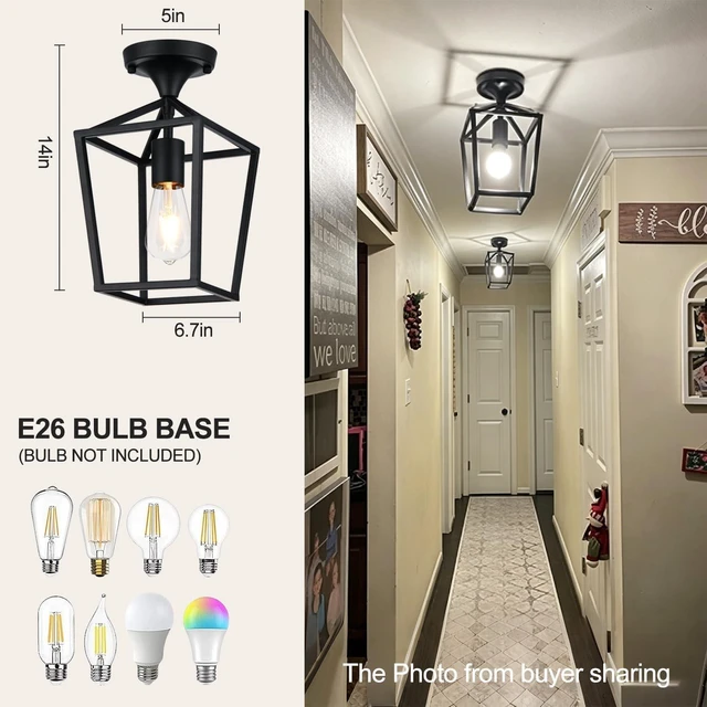 Alt view image 2 of 7 - Flush Mount Ceiling Light Fixture, Matte Black Industrial Farmhouse Cage