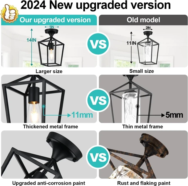 Alt view image 3 of 7 - Flush Mount Ceiling Light Fixture, Matte Black Industrial Farmhouse Cage