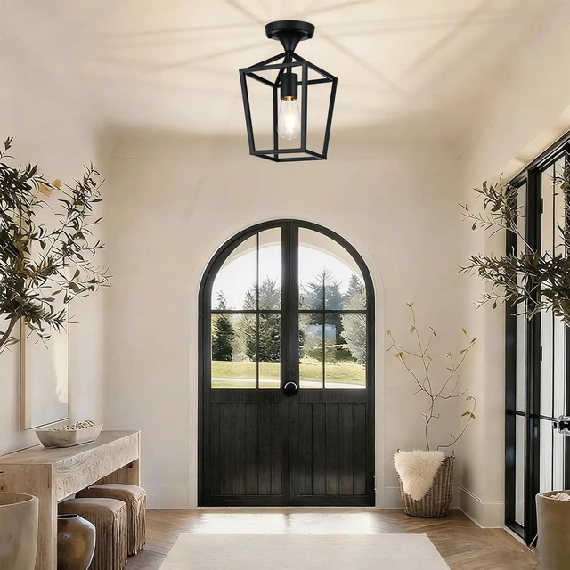 Alt view image 4 of 7 - Flush Mount Ceiling Light Fixture, Matte Black Industrial Farmhouse Cage