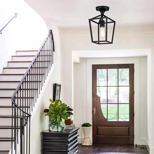 Alt view image 6 of 7 - Flush Mount Ceiling Light Fixture, Matte Black Industrial Farmhouse Cage