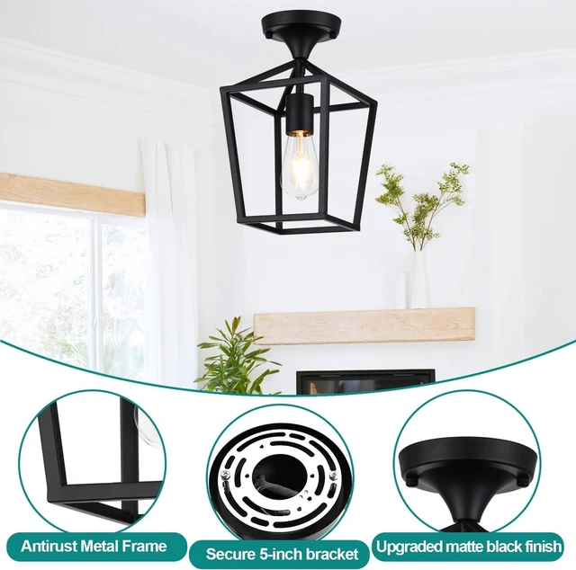 Alt view image 7 of 7 - Flush Mount Ceiling Light Fixture, Matte Black Industrial Farmhouse Cage