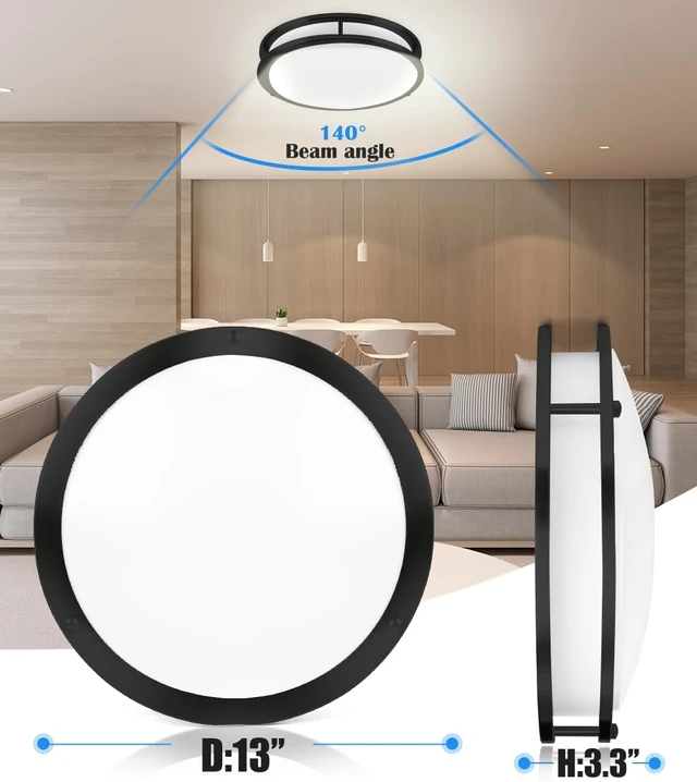 Alt view image 2 of 7 - Black Flush Mount Ceiling Light, 13 Inch LED Ceiling Light Fixture with 5CCT(2700K/3000K/3500K/4000K/5000K Adjustable), 23W Saturn Flush Mount Ceiling Lighting for Kitchen Hallway Stairwell