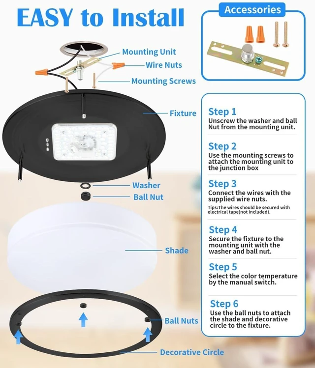 Alt view image 6 of 7 - Black Flush Mount Ceiling Light, 13 Inch LED Ceiling Light Fixture with 5CCT(2700K/3000K/3500K/4000K/5000K Adjustable), 23W Saturn Flush Mount Ceiling Lighting for Kitchen Hallway Stairwell