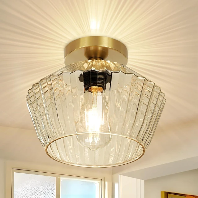 Main image of FRIDEKO HOME Semi Flush Mount Ceiling Light - Glass Hallway Lighting Fixtures Ceiling Black Ceiling Light Fixture for Hallway Bedroom Kitchen Bathroom Entryway (Bronze Gold)