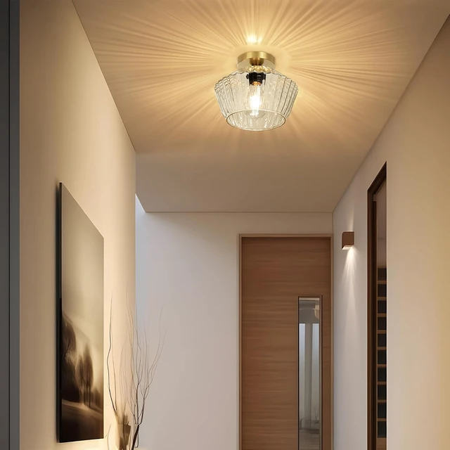 Alt view image 2 of 7 - FRIDEKO HOME Semi Flush Mount Ceiling Light - Glass Hallway Lighting Fixtures Ceiling Black Ceiling Light Fixture for Hallway Bedroom Kitchen Bathroom Entryway (Bronze Gold)