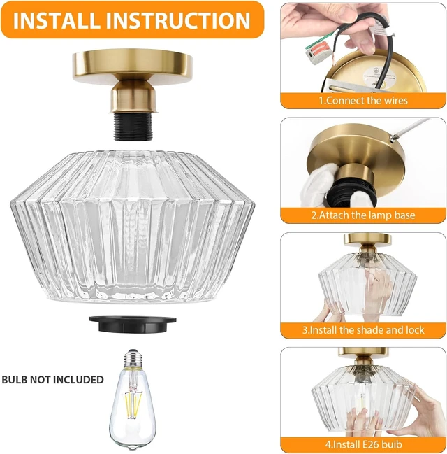 Alt view image 5 of 7 - FRIDEKO HOME Semi Flush Mount Ceiling Light - Glass Hallway Lighting Fixtures Ceiling Black Ceiling Light Fixture for Hallway Bedroom Kitchen Bathroom Entryway (Bronze Gold)