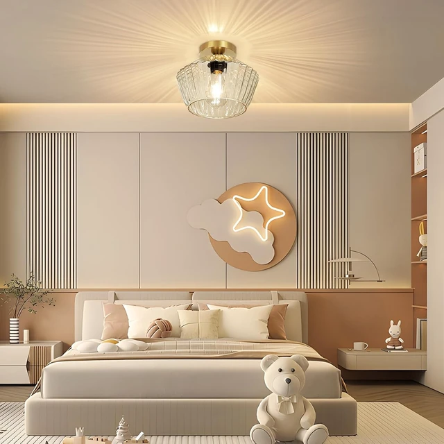 Alt view image 6 of 7 - FRIDEKO HOME Semi Flush Mount Ceiling Light - Glass Hallway Lighting Fixtures Ceiling Black Ceiling Light Fixture for Hallway Bedroom Kitchen Bathroom Entryway (Bronze Gold)