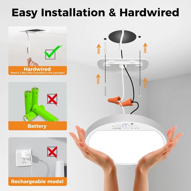 Alt view image 2 of 7 - Slochi 2Pack Motion Sensor Ceiling Light Wired, 3000K/4000K/6500K Motion Sensor Light Indoor, 15W 1500LM 7 In Closet Lights Motion Sensored with Timer, Flush Mount Light for Hallway Wall Pantry, White