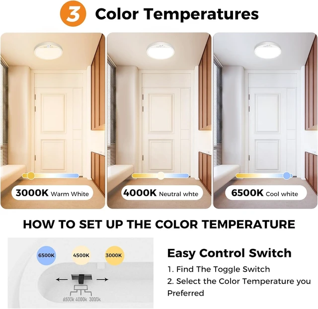 Alt view image 3 of 7 - Slochi 2Pack Motion Sensor Ceiling Light Wired, 3000K/4000K/6500K Motion Sensor Light Indoor, 15W 1500LM 7 In Closet Lights Motion Sensored with Timer, Flush Mount Light for Hallway Wall Pantry, White