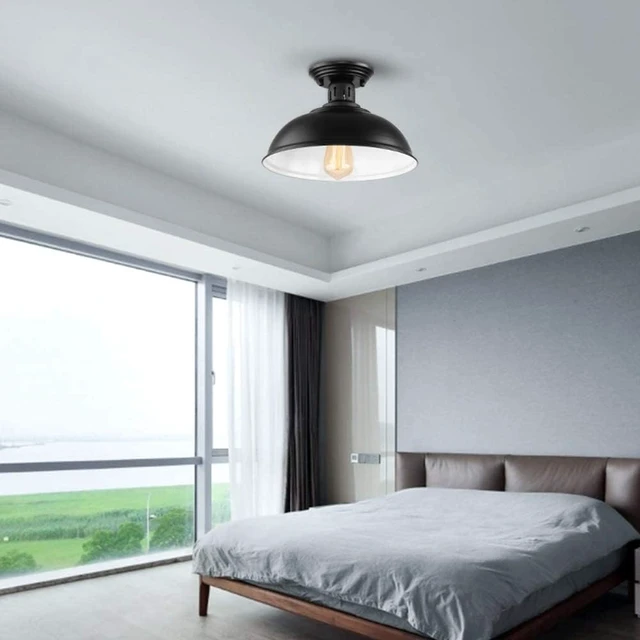 Alt view image 7 of 7 - HMVPL Semi Flush Mount Ceiling Light Fixture, Farmhouse Light Fixtures, Black Outdoor Close to Ceiling Light for Porch, Entryway, Hallway, Foyer, and Gazebo