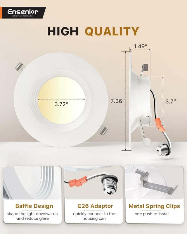 Alt view image 6 of 7 - Ensenior 5/6 Inch LED Recessed Can Lights, 5CCT, 9W, 1000LM, 6 Pack