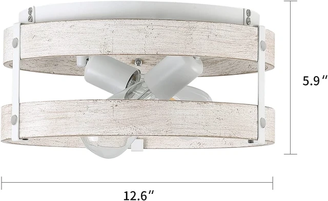 Alt view image 4 of 7 - Modern Farmhouse ?Antique White Distressed Flush Mount Light Fixture 2-Light Wood Drum Semi Flush Mount Ceiling Light for Hallway Bedroom Kitchen Entryway Farmhouse