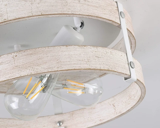 Alt view image 5 of 7 - Modern Farmhouse ?Antique White Distressed Flush Mount Light Fixture 2-Light Wood Drum Semi Flush Mount Ceiling Light for Hallway Bedroom Kitchen Entryway Farmhouse