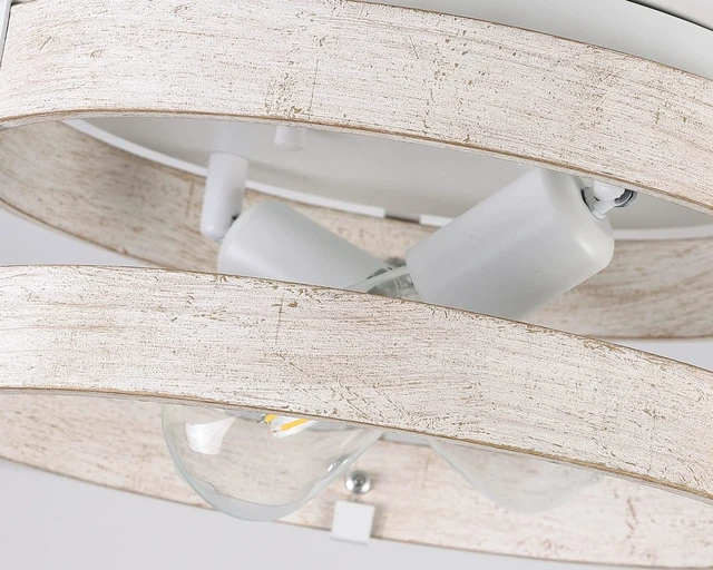 Alt view image 6 of 7 - Modern Farmhouse ?Antique White Distressed Flush Mount Light Fixture 2-Light Wood Drum Semi Flush Mount Ceiling Light for Hallway Bedroom Kitchen Entryway Farmhouse