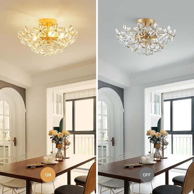 Alt view image 4 of 7 - WUZUPS Crystal Chandelier Flushmount Ceiling Light Modern Lighting Fixture for Bedroom Hallway Bar Kitchen Bathroom, H 8.9" x W 17.7", Gold, E12 Base