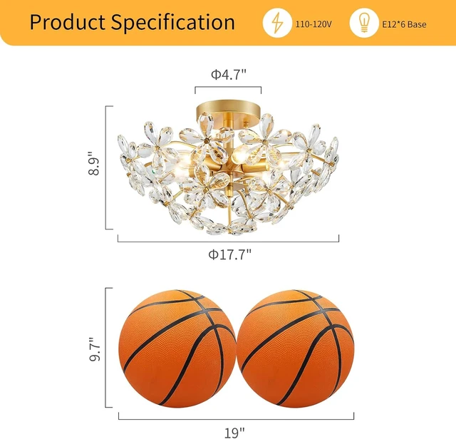 Alt view image 2 of 7 - WUZUPS Crystal Chandelier Flushmount Ceiling Light Modern Lighting Fixture for Bedroom Hallway Bar Kitchen Bathroom, H 8.9" x W 17.7", Gold, E12 Base