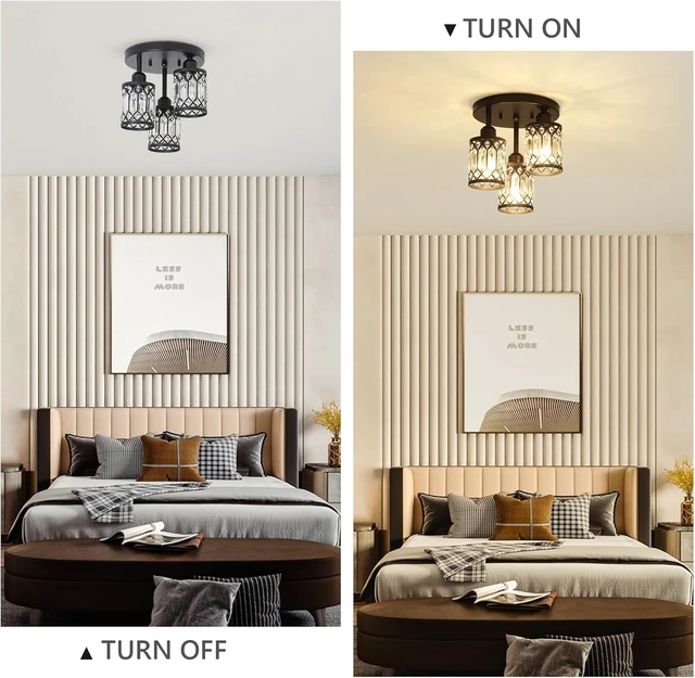 Alt view image 2 of 7 - PAUFUL Semi Flush Mount Ceiling Light,3-Light Modern Crystal Close to Ceiling Light Fixtures, Black Kitchen Light Fixtures with Clear Crystal Shade,Hallway Light Fixtures for Hallway Bedroom Bathroom
