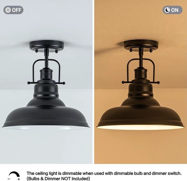 Alt view image 4 of 7 - Zlepmlla Famrhouse Ceiling Light, Semi Flush Mount Light Fixture with Metal Dome Shade, Balck Ceiling Light for Hallway, Entryway,Kitchen