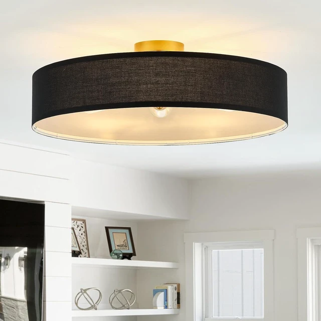 Main image of VILUXY Black and Gold Semi Flush Mount Ceiling Light Fixture, 24 Large Modern Ceiling Light with Linen Fabric Shade 5-Light Drum Ceiling Lamp for Bedroom Living Dining Room Enteyway