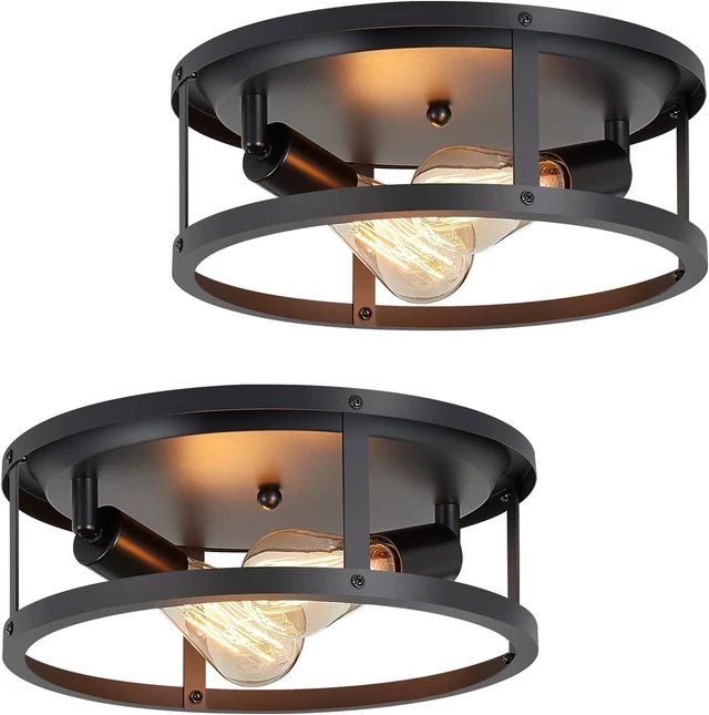 Main image of SKEJAO 13 inch Black Flush Mount Ceiling Light Fixture,2-Light Hallway Light fixtures Ceiling,Light Fixtures Ceiling Mount for Kitchen,Farmhouse,Bedroom (2 Pack)