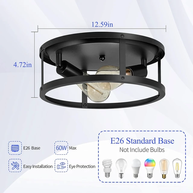 Alt view image 2 of 7 - SKEJAO 13 inch Black Flush Mount Ceiling Light Fixture,2-Light Hallway Light fixtures Ceiling,Light Fixtures Ceiling Mount for Kitchen,Farmhouse,Bedroom (2 Pack)