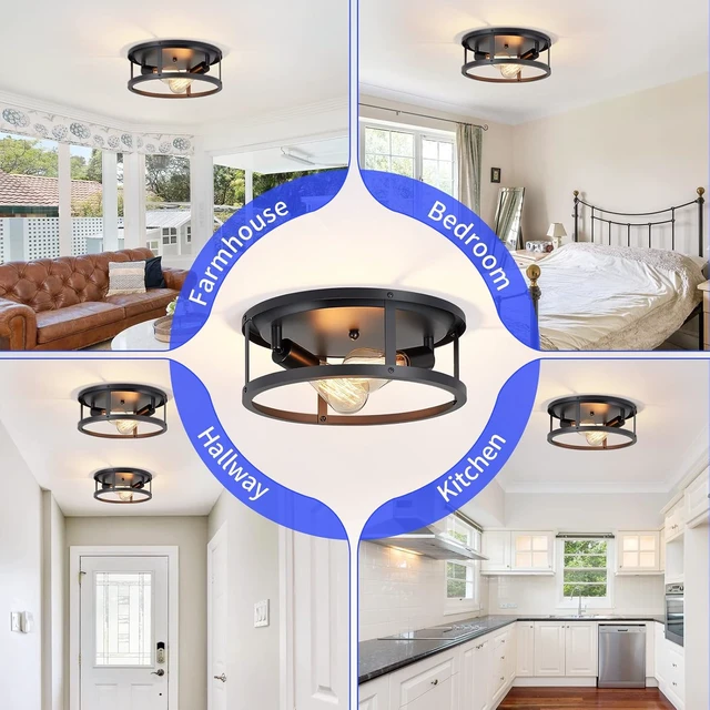 Alt view image 3 of 7 - SKEJAO 13 inch Black Flush Mount Ceiling Light Fixture,2-Light Hallway Light fixtures Ceiling,Light Fixtures Ceiling Mount for Kitchen,Farmhouse,Bedroom (2 Pack)