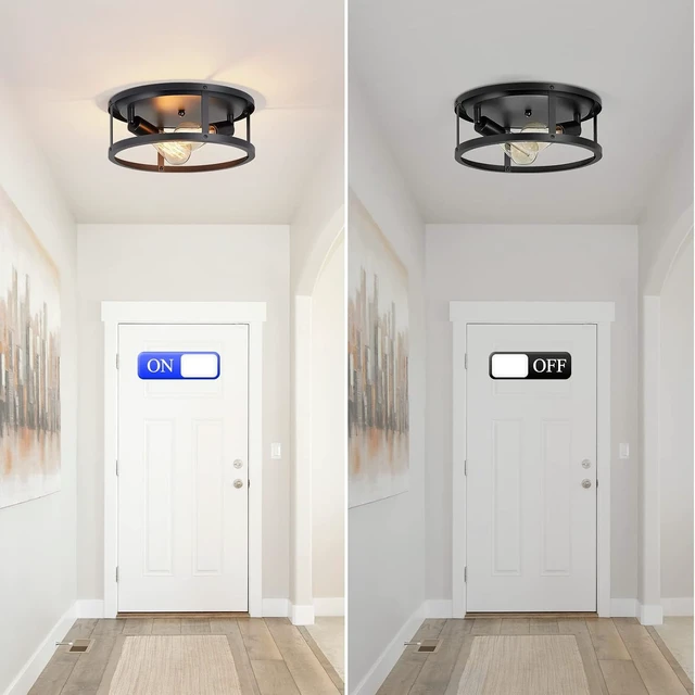 Alt view image 6 of 7 - SKEJAO 13 inch Black Flush Mount Ceiling Light Fixture,2-Light Hallway Light fixtures Ceiling,Light Fixtures Ceiling Mount for Kitchen,Farmhouse,Bedroom (2 Pack)