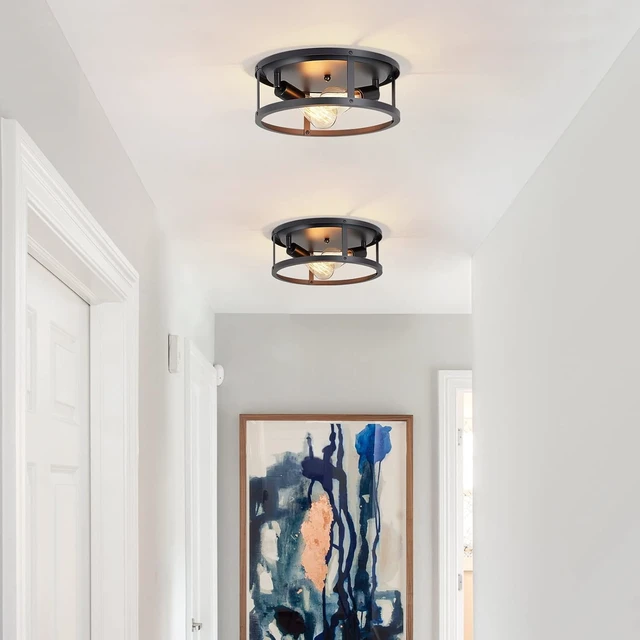 Alt view image 7 of 7 - SKEJAO 13 inch Black Flush Mount Ceiling Light Fixture,2-Light Hallway Light fixtures Ceiling,Light Fixtures Ceiling Mount for Kitchen,Farmhouse,Bedroom (2 Pack)