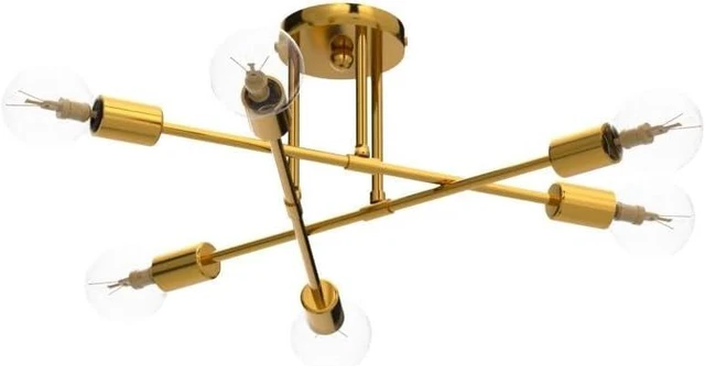 Alt view image 4 of 7 - Semi Flush Mount Ceiling Light Fixture, 6 Lights Modern Sputnik Chandelier Ceiling Lamp with E26 Bulb Base, Light Fixtures Ceiling Mount for Bedroom Kitchen Living Room Hallway (Gold)