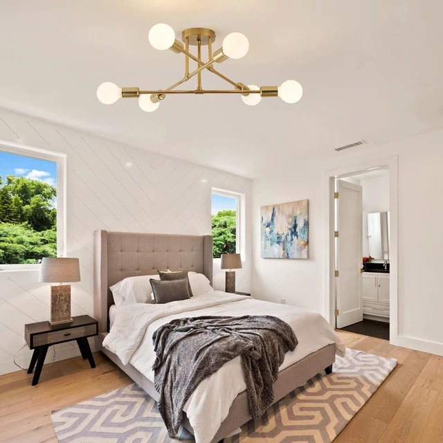 Alt view image 5 of 7 - Semi Flush Mount Ceiling Light Fixture, 6 Lights Modern Sputnik Chandelier Ceiling Lamp with E26 Bulb Base, Light Fixtures Ceiling Mount for Bedroom Kitchen Living Room Hallway (Gold)
