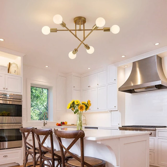 Alt view image 6 of 7 - Semi Flush Mount Ceiling Light Fixture, 6 Lights Modern Sputnik Chandelier Ceiling Lamp with E26 Bulb Base, Light Fixtures Ceiling Mount for Bedroom Kitchen Living Room Hallway (Gold)