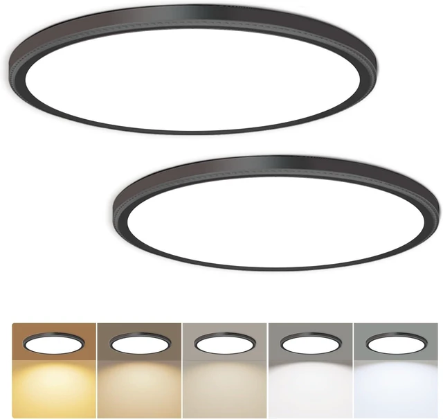Main image of Hunhun 2 Pack 3200lm LED Flush Mount Ceiling Light 28W 12 Inch 5CCT Adjustable Super Slim 0.87 inch Round Ceiling Lamp for Bedroom, Living Room, Kitchen, Laundry - Black