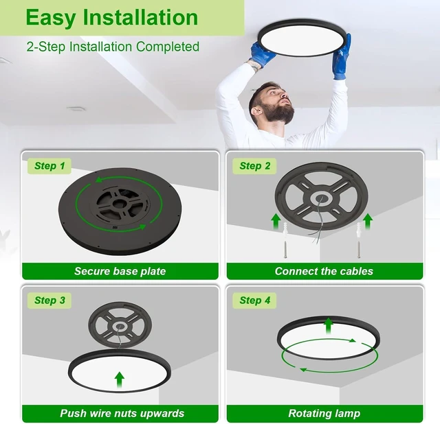 Alt view image 5 of 6 - Hunhun 2 Pack 3200lm LED Flush Mount Ceiling Light 28W 12 Inch 5CCT Adjustable Super Slim 0.87 inch Round Ceiling Lamp for Bedroom, Living Room, Kitchen, Laundry - Black