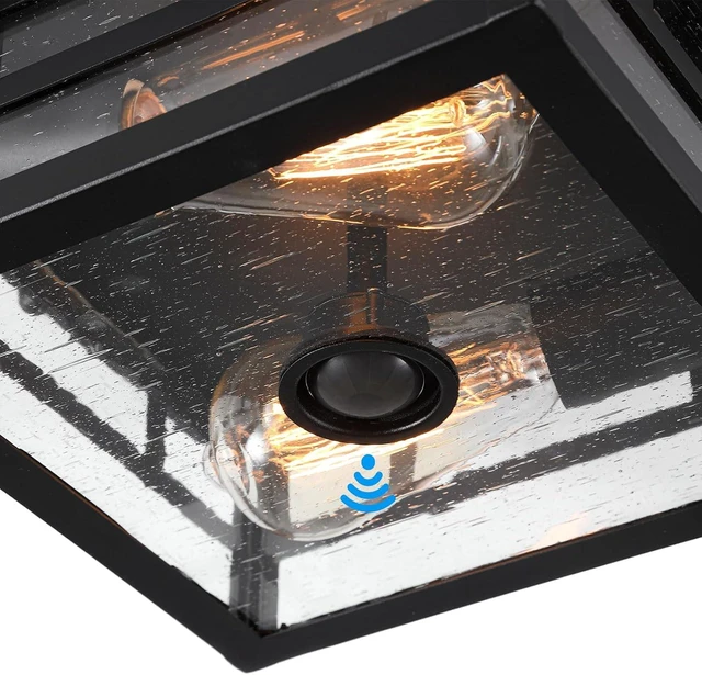Alt view image 5 of 7 - CALOKES Outdoor Flush Mount Motion Sensor Ceiling Light - Timeless Industrial Design with Seeded Clear Glass for Your Porch, Driveway, Covered Patio, Farmhouse, and Entryway