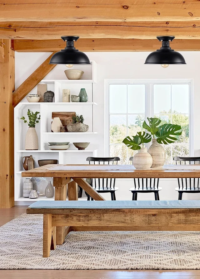 Alt view image 4 of 7 - HMVPL Semi Flush Mount Ceiling Light Fixture, Farmhouse Light Fixtures, Black Outdoor Close to Ceiling Light for Porch, Entryway, Hallway, Foyer, and Gazebo