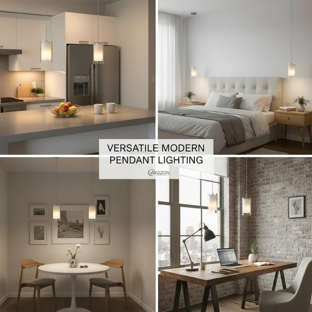 Alt view image 3 of 7 - AKEZON Pendant Lights Kitchen Island 2 Pack, Brushed Nickel, Adjust Height