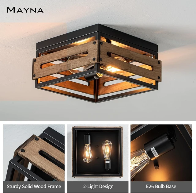 Alt view image 3 of 7 - MAYNA 11.8in Farmhouse Rustic Flush Mount Ceiling Light