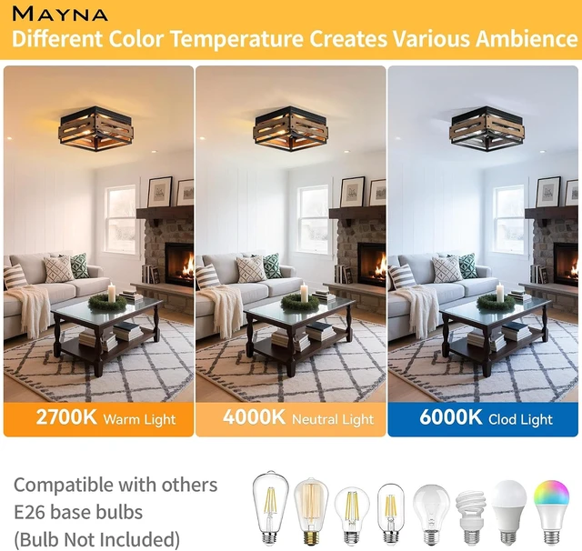 Alt view image 4 of 7 - MAYNA 11.8in Farmhouse Rustic Flush Mount Ceiling Light