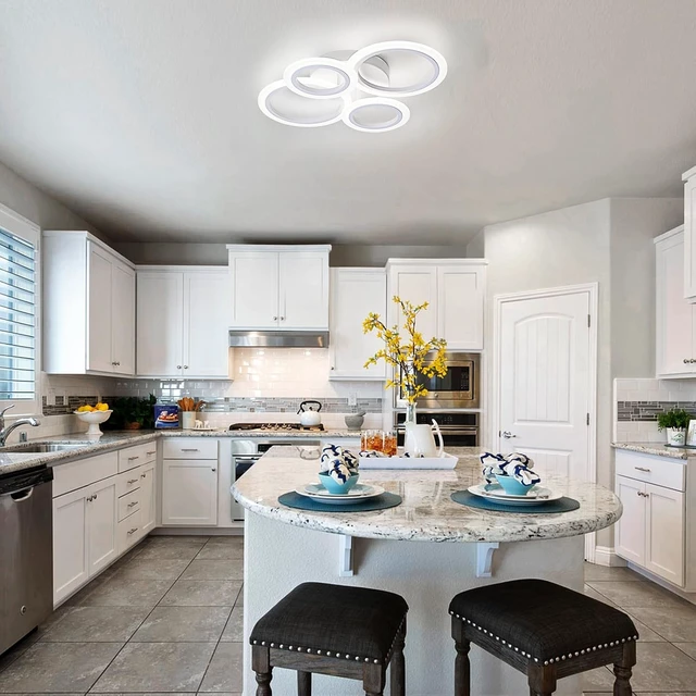 Alt view image 2 of 7 - Modern LED Ceiling Light, White, 4 Rings