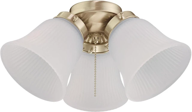 Main image of 7784500 Three-Light LED Cluster Ceiling Fan Light Kit, Polished Brass Finish with Frosted Ribbed Glass