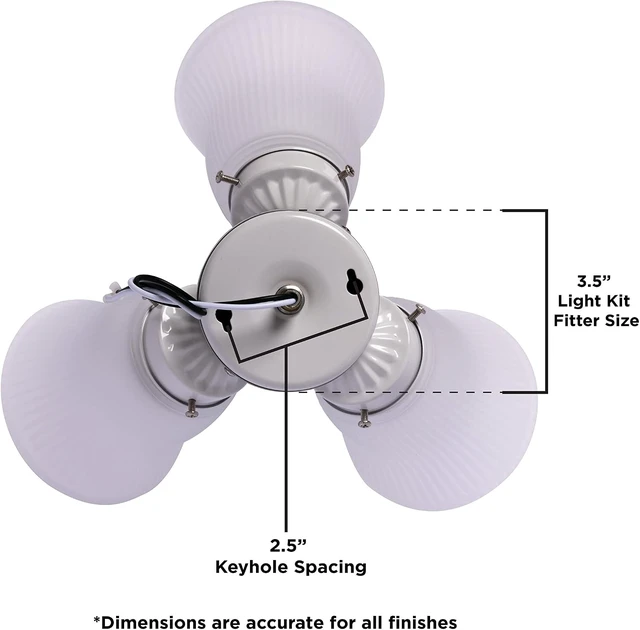 Alt view image 2 of 4 - 7784500 Three-Light LED Cluster Ceiling Fan Light Kit, Polished Brass Finish with Frosted Ribbed Glass